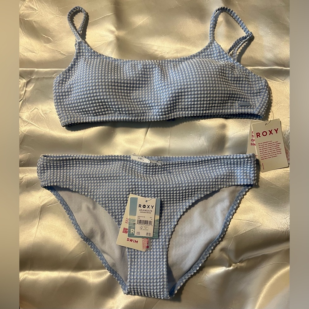 NWT Roxy Blue & White Gingham Bikini